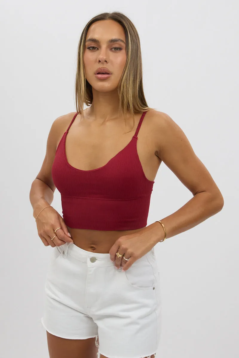 Red V Neck Cami Crop Top Seamless sold by Ally Fashion product image thumbnail 3