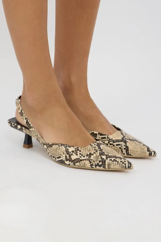 Beige Animal Print Slingback Kitten Heeled Shoes sold by Ally Fashion