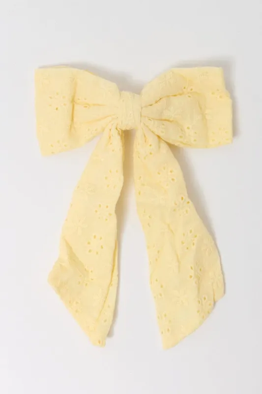 Yellow Eyelet Bow Hair Clip sold by Ally Fashion