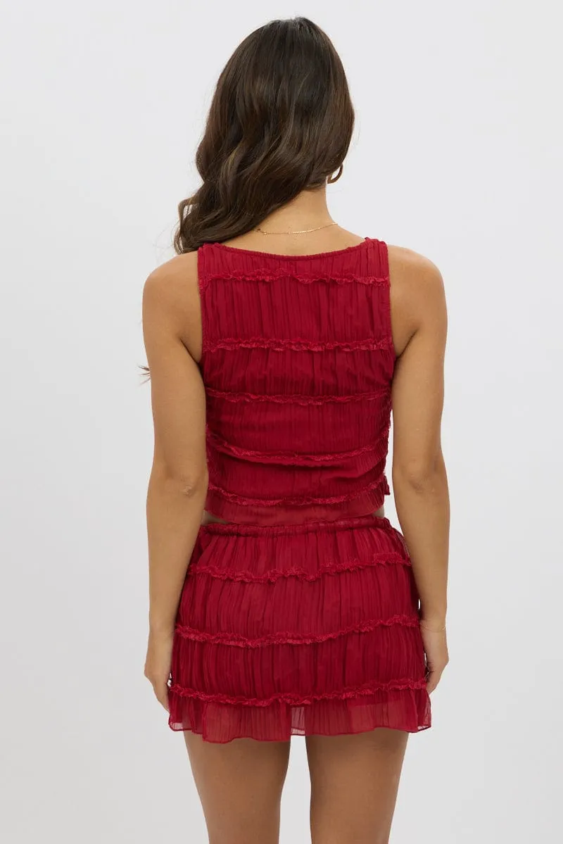 Red Shirred Singlet Boat Neck Longline sold by Ally Fashion product image thumbnail 5