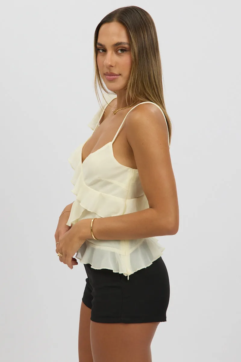 White Cami Top Sleeveless Crossover Ruffled Details sold by Ally Fashion product image thumbnail 4