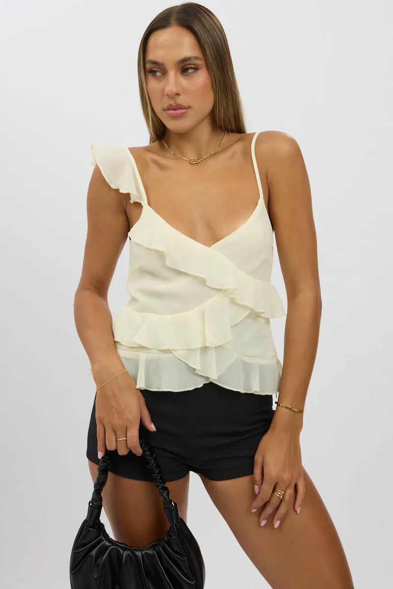 White Cami Top Sleeveless Crossover Ruffled Details sold by Ally Fashion