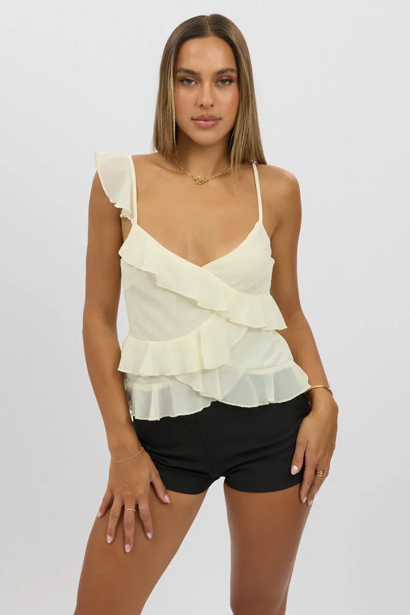 White Cami Top Sleeveless Crossover Ruffled Details sold by Ally Fashion product image thumbnail 3