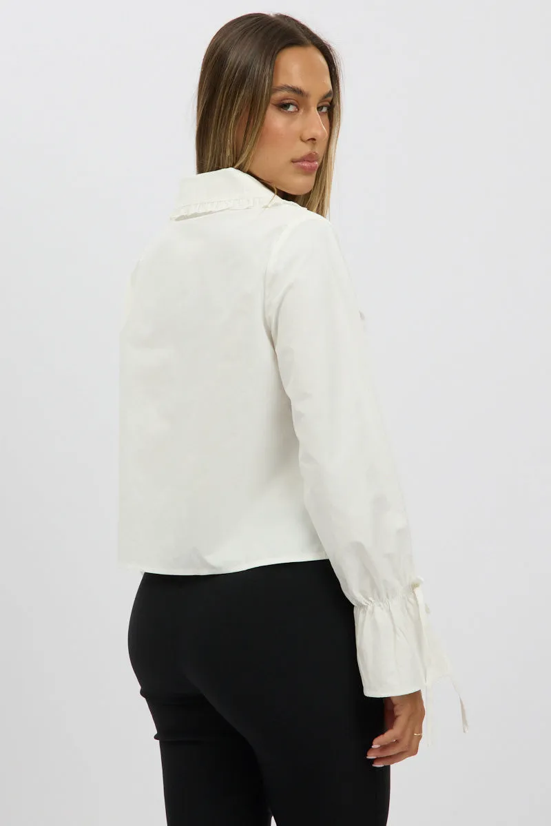 White Tie Up Shirt Long Sleeve Peter Pan Collar sold by Ally Fashion product image thumbnail 5