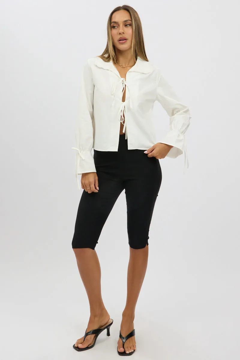 White Tie Up Shirt Long Sleeve Peter Pan Collar sold by Ally Fashion product image thumbnail 2