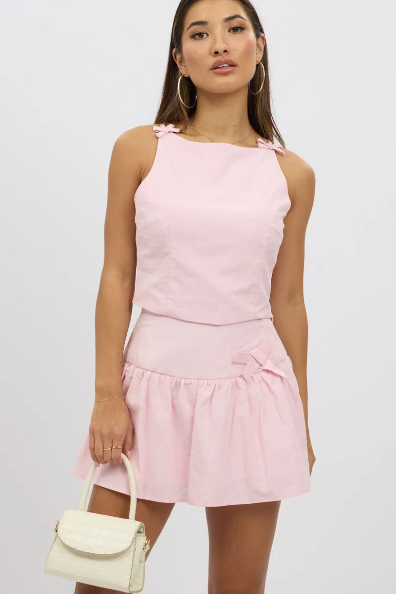 Pink Mini Skort High Rise Lined Bow Detail sold by Ally Fashion