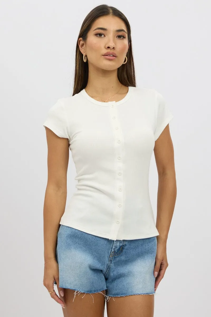 White Button Front Top Short Sleeve sold by Ally Fashion product image thumbnail 3