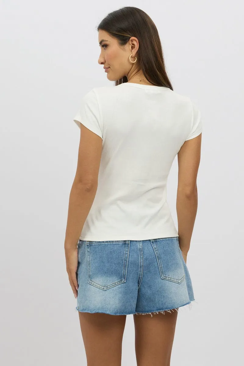 White Button Front Top Short Sleeve sold by Ally Fashion product image thumbnail 4
