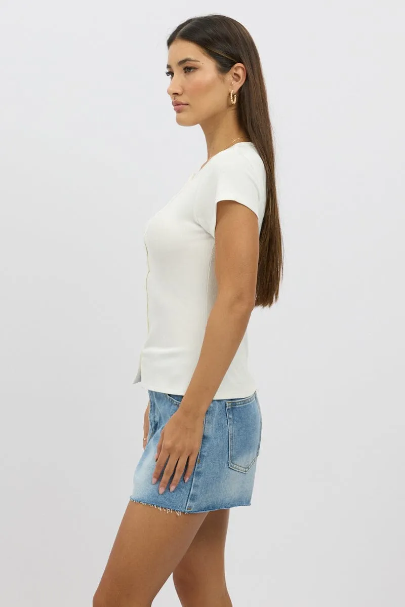 White Button Front Top Short Sleeve sold by Ally Fashion product image thumbnail 5