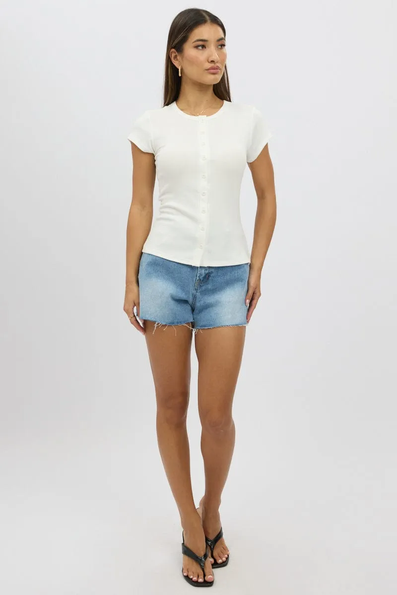 White Button Front Top Short Sleeve sold by Ally Fashion product image thumbnail 2