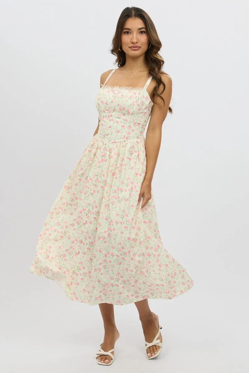 White Ditsy Midi Dress Lace Trim sold by Ally Fashion product image thumbnail 3