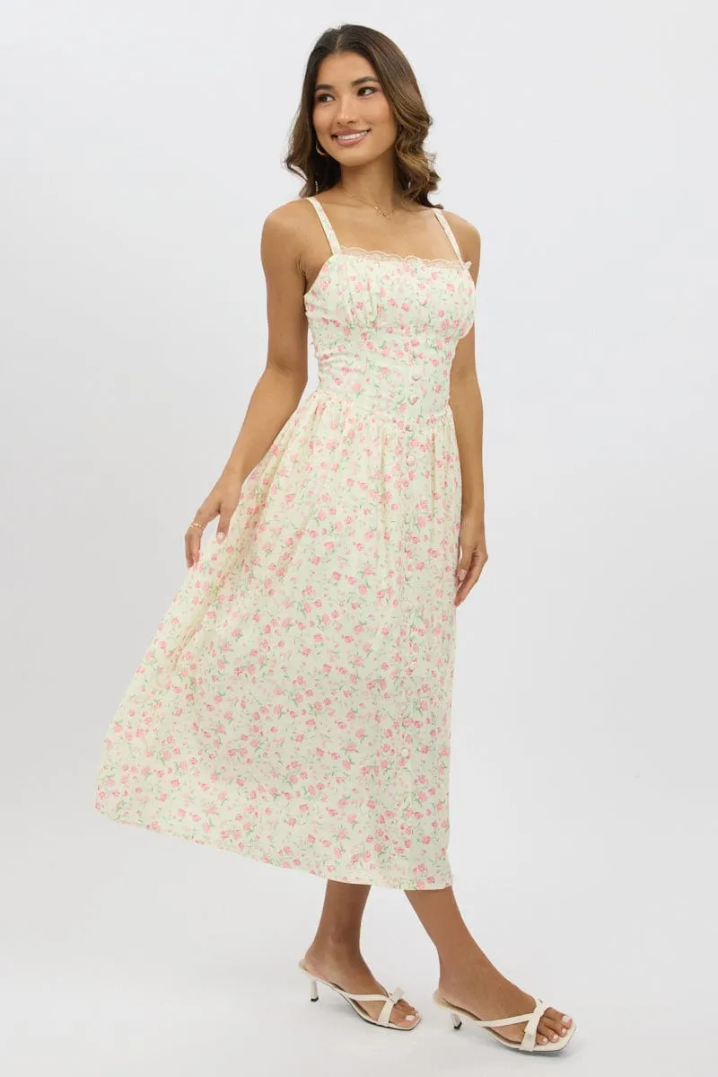 White Ditsy Midi Dress Lace Trim sold by Ally Fashion product image thumbnail 4