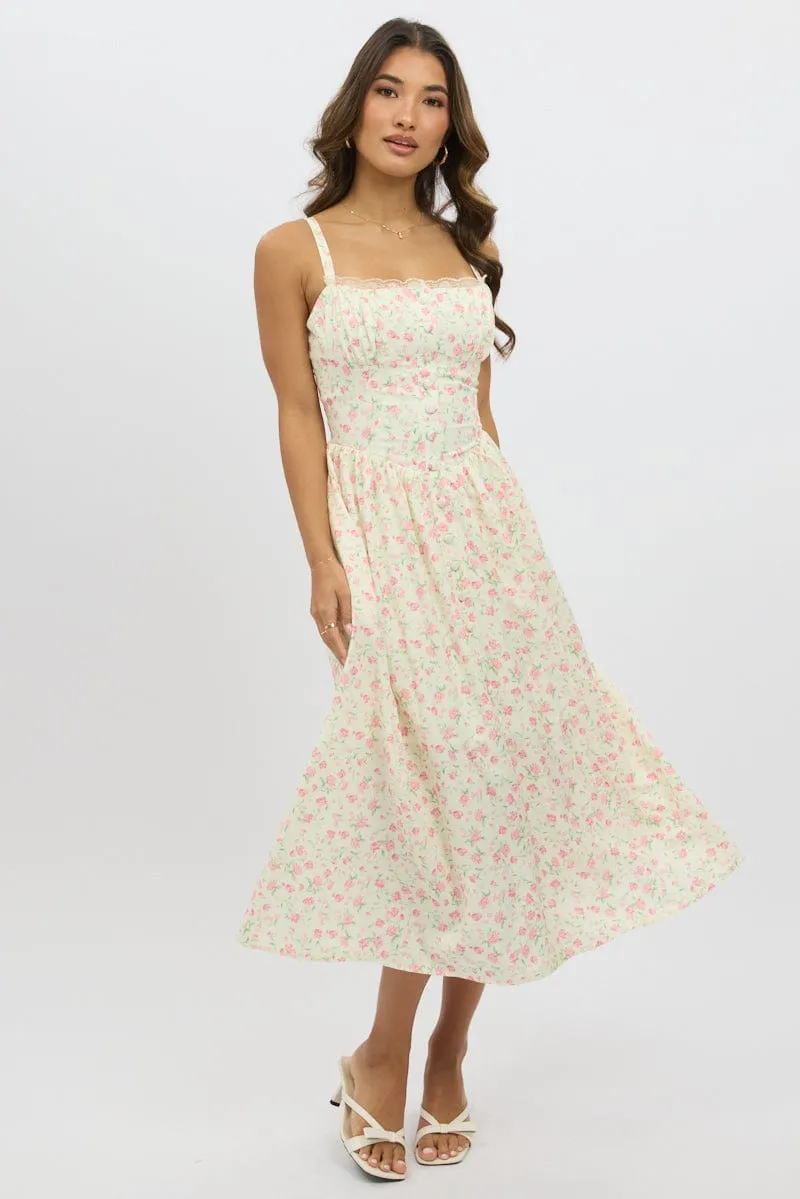 White Ditsy Midi Dress Lace Trim sold by Ally Fashion