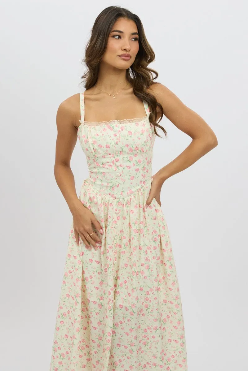 White Ditsy Midi Dress Lace Trim sold by Ally Fashion product image thumbnail 2