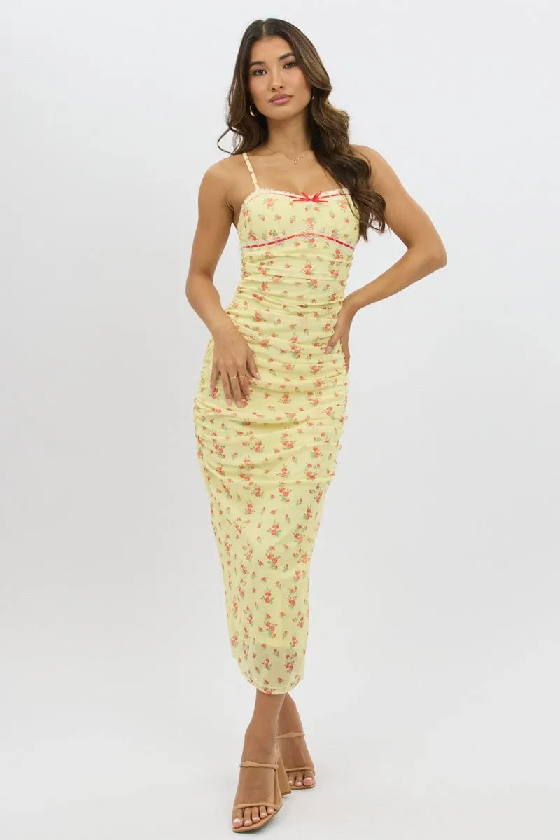 Yellow Ditsy Bodycon Dress Singlet Mesh Midi sold by Ally Fashion