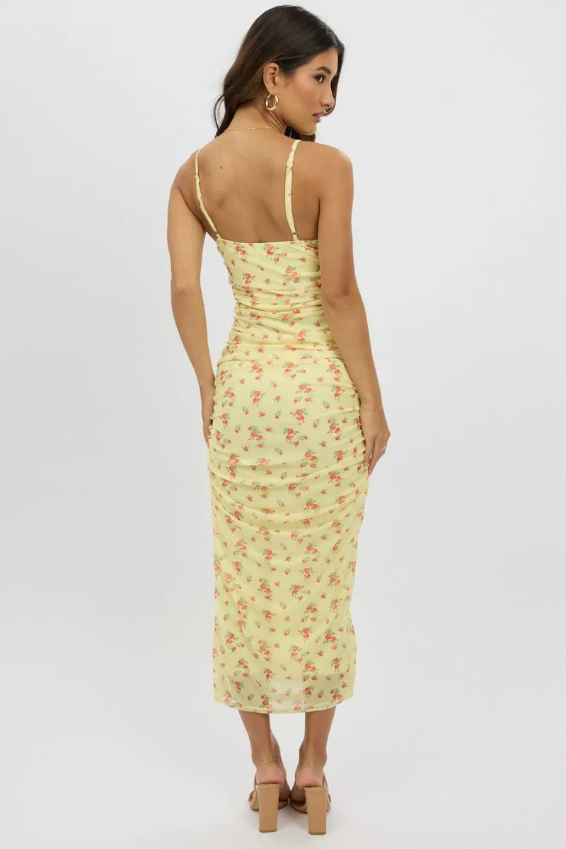 Yellow Ditsy Bodycon Dress Singlet Mesh Midi sold by Ally Fashion product image thumbnail 5