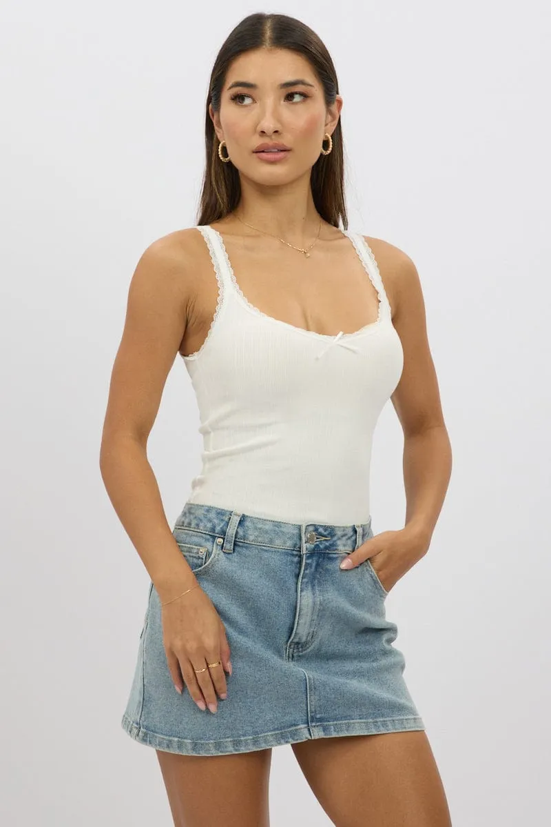 White Sleeveless Tank Top Rib sold by Ally Fashion product image thumbnail 3