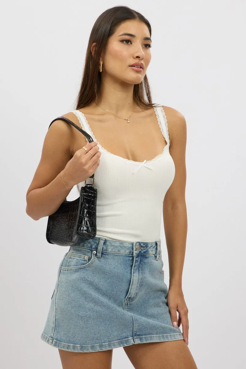 White Sleeveless Tank Top Rib sold by Ally Fashion