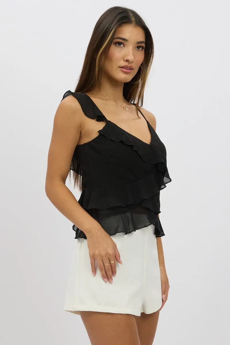 Black Cami Top Sleeveless Crossover Ruffled Details sold by Ally Fashion product image thumbnail 4