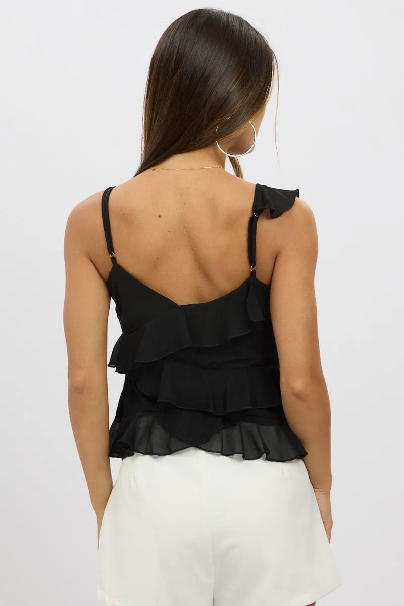 Black Cami Top Sleeveless Crossover Ruffled Details sold by Ally Fashion product image thumbnail 5
