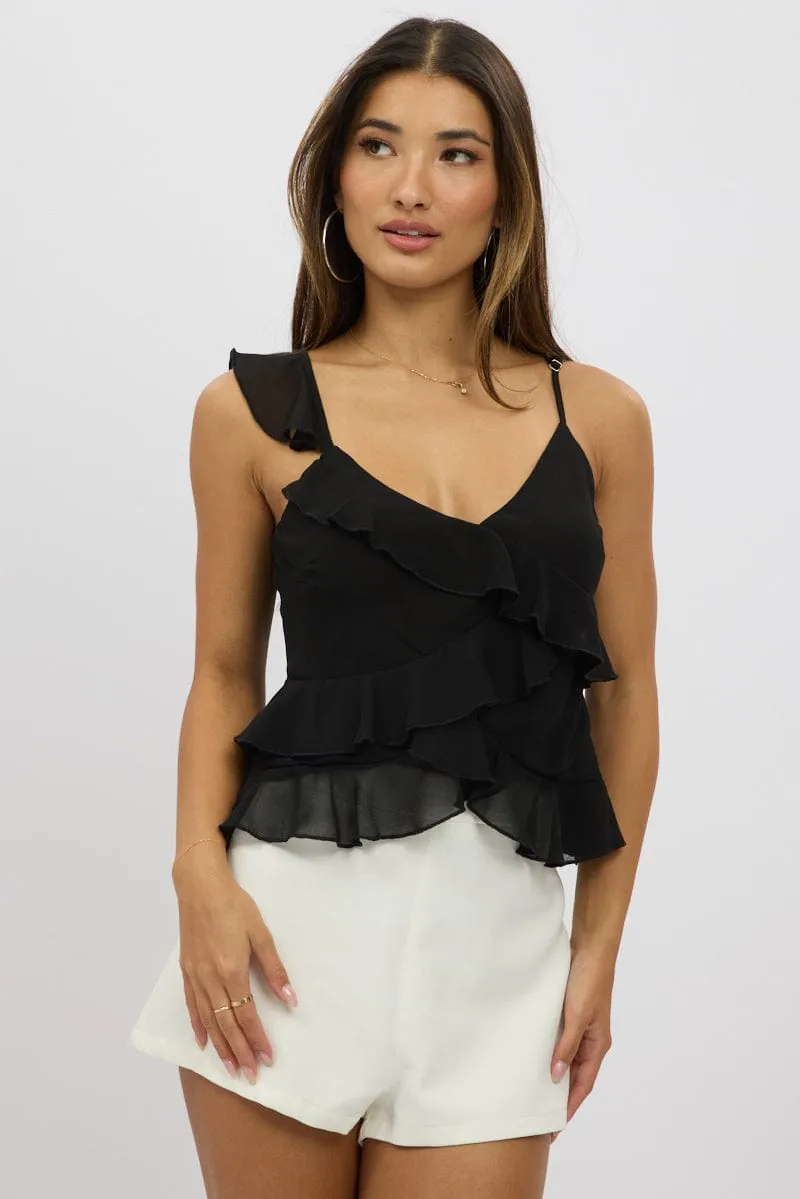 Black Cami Top Sleeveless Crossover Ruffled Details sold by Ally Fashion product image thumbnail 3