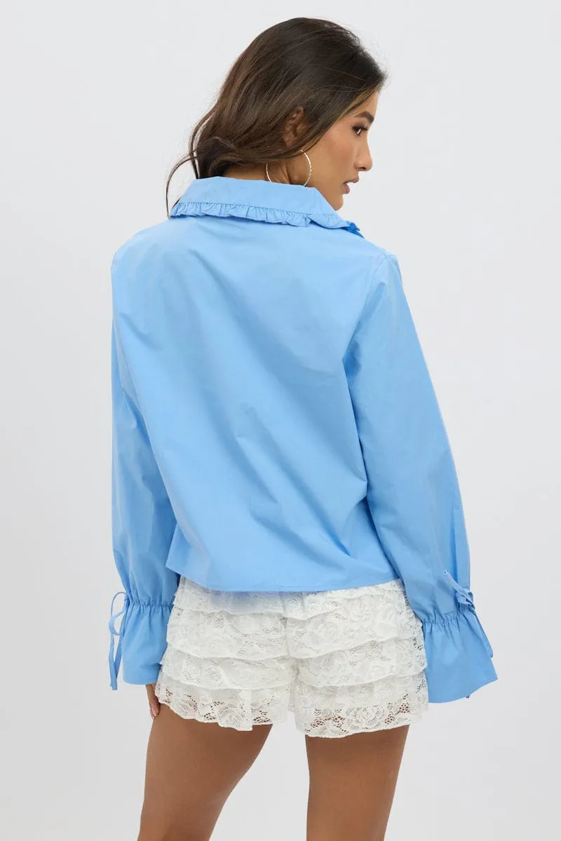 Blue Tie Up Shirt Long Sleeve Peter Pan Collar sold by Ally Fashion product image thumbnail 5