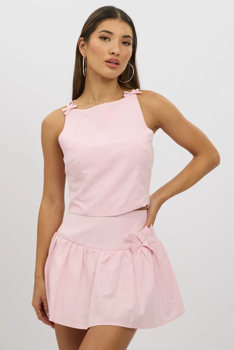 Pink Cami Sleeveless Boat Neck Bow Detail sold by Ally Fashion product image thumbnail 3