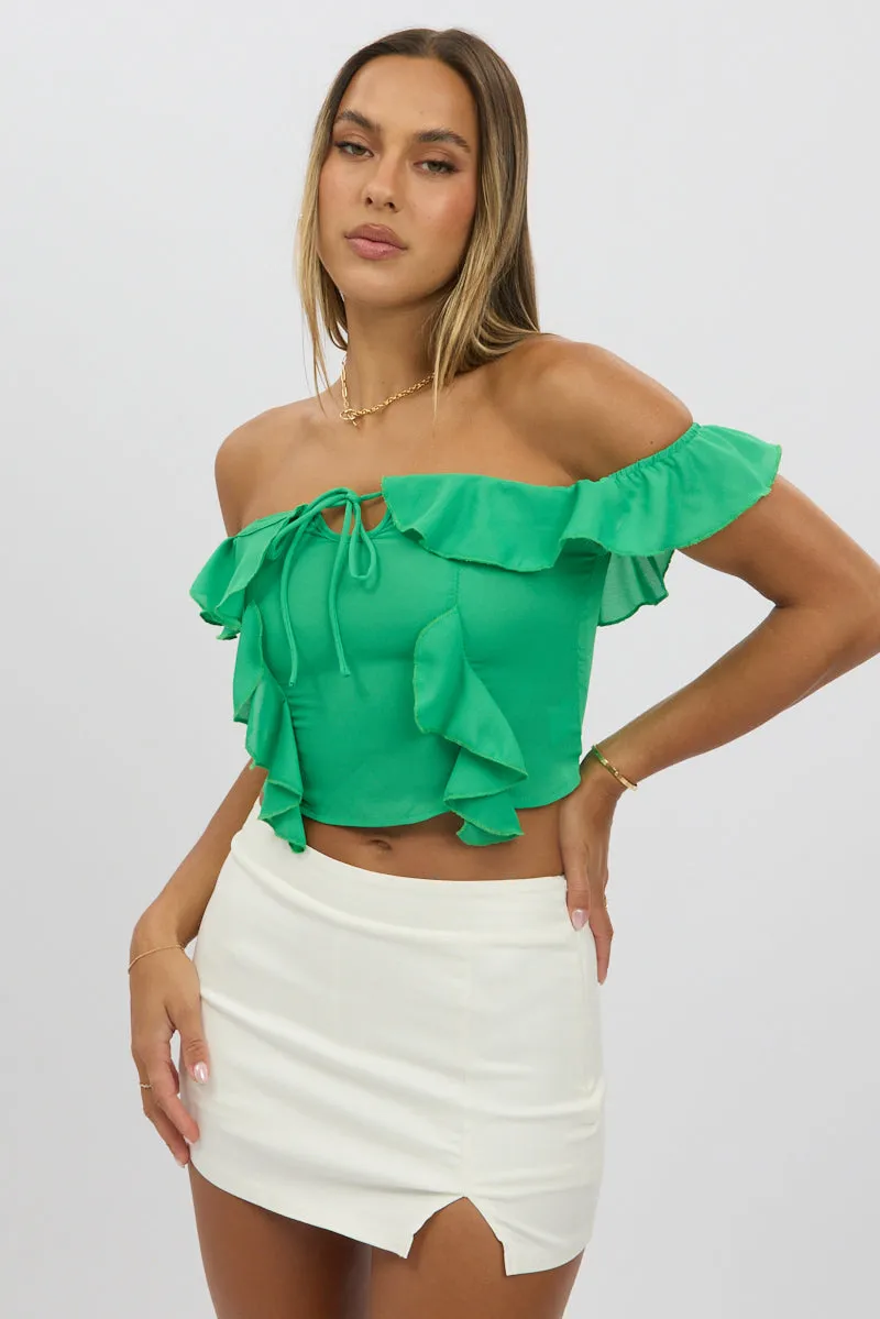 Green Frilled Top Sleeveless Off Shoulder Chiffon sold by Ally Fashion product image thumbnail 3