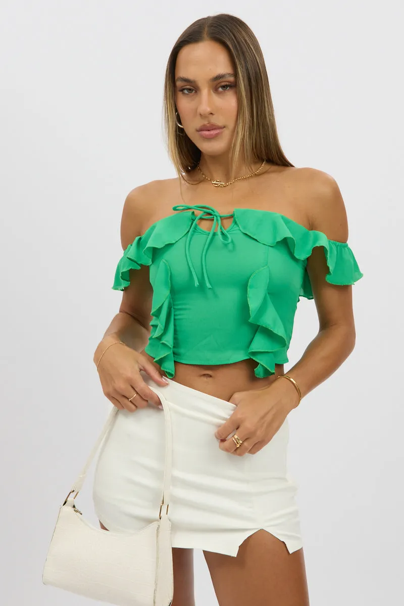 Green Frilled Top Sleeveless Off Shoulder Chiffon sold by Ally Fashion