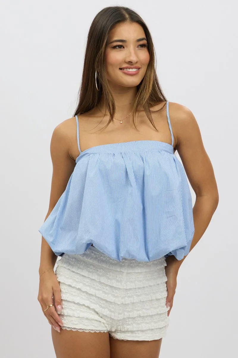 Blue Stripe Bubble Cami Sleeveless Baydoll Balloon Volume sold by Ally Fashion product image thumbnail 3