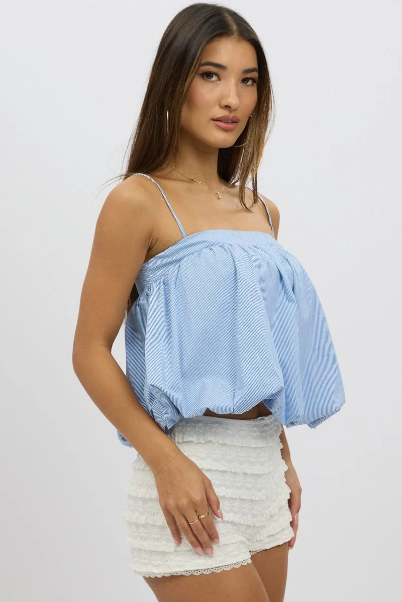 Blue Stripe Bubble Cami Sleeveless Baydoll Balloon Volume sold by Ally Fashion product image thumbnail 4