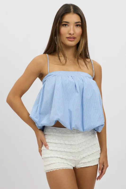 Blue Stripe Bubble Cami Sleeveless Baydoll  Balloon Volume sold by Ally Fashion