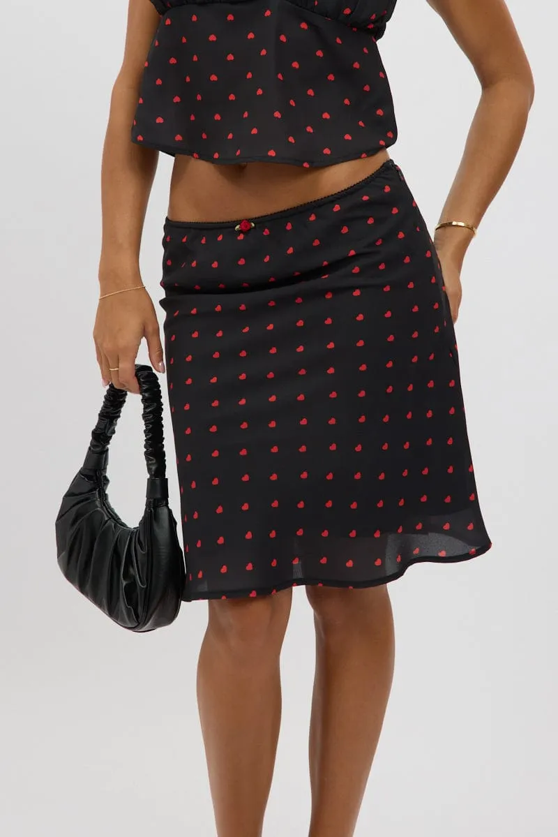 Black Polka Dot Picot Trim Midi Skirt Chiffon Lined sold by Ally Fashion