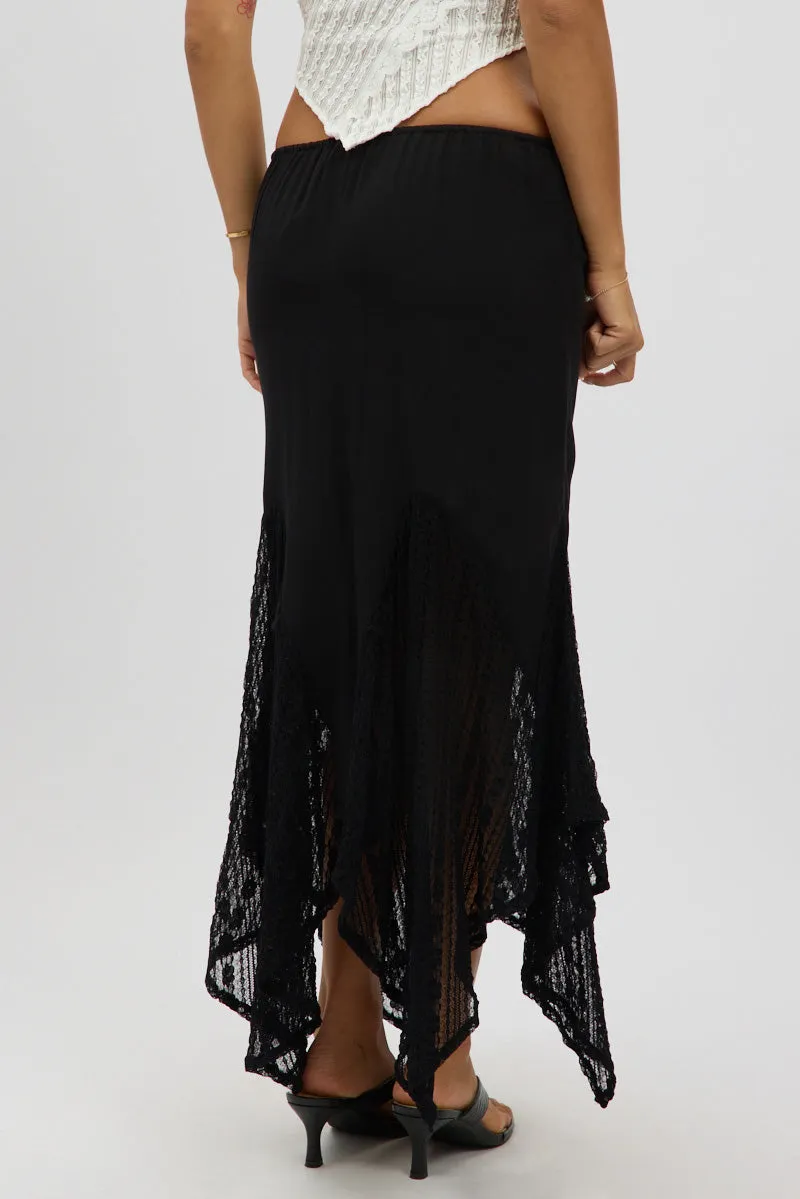 Black Lace Elastic Waist Scarf Hem Maxi Skirt sold by Ally Fashion product image thumbnail 5