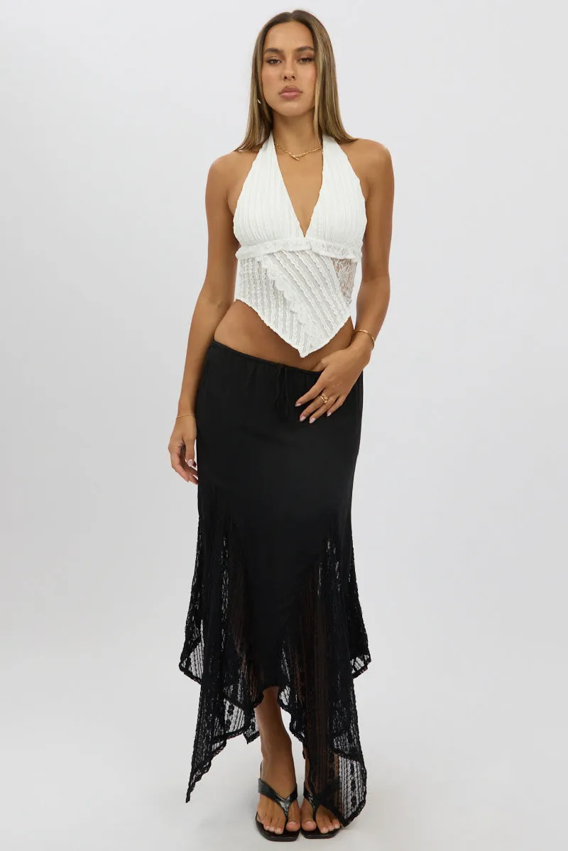 Black Lace Elastic Waist Scarf Hem Maxi Skirt sold by Ally Fashion product image thumbnail 2