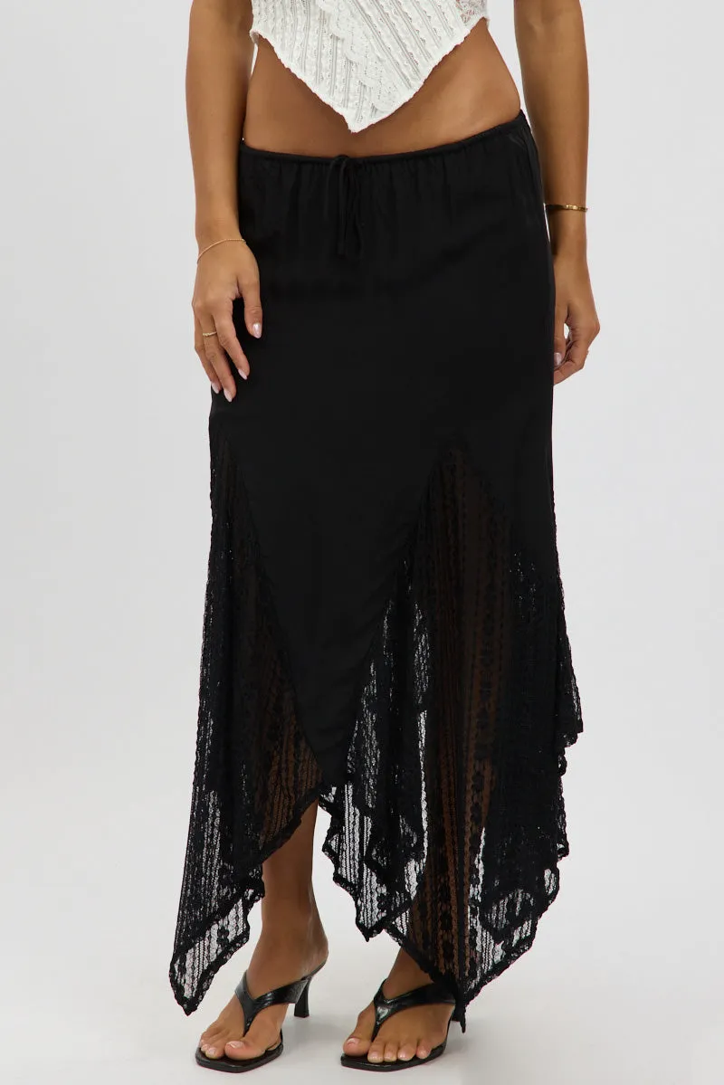 Black Lace Elastic Waist Scarf Hem Maxi Skirt sold by Ally Fashion product image thumbnail 3