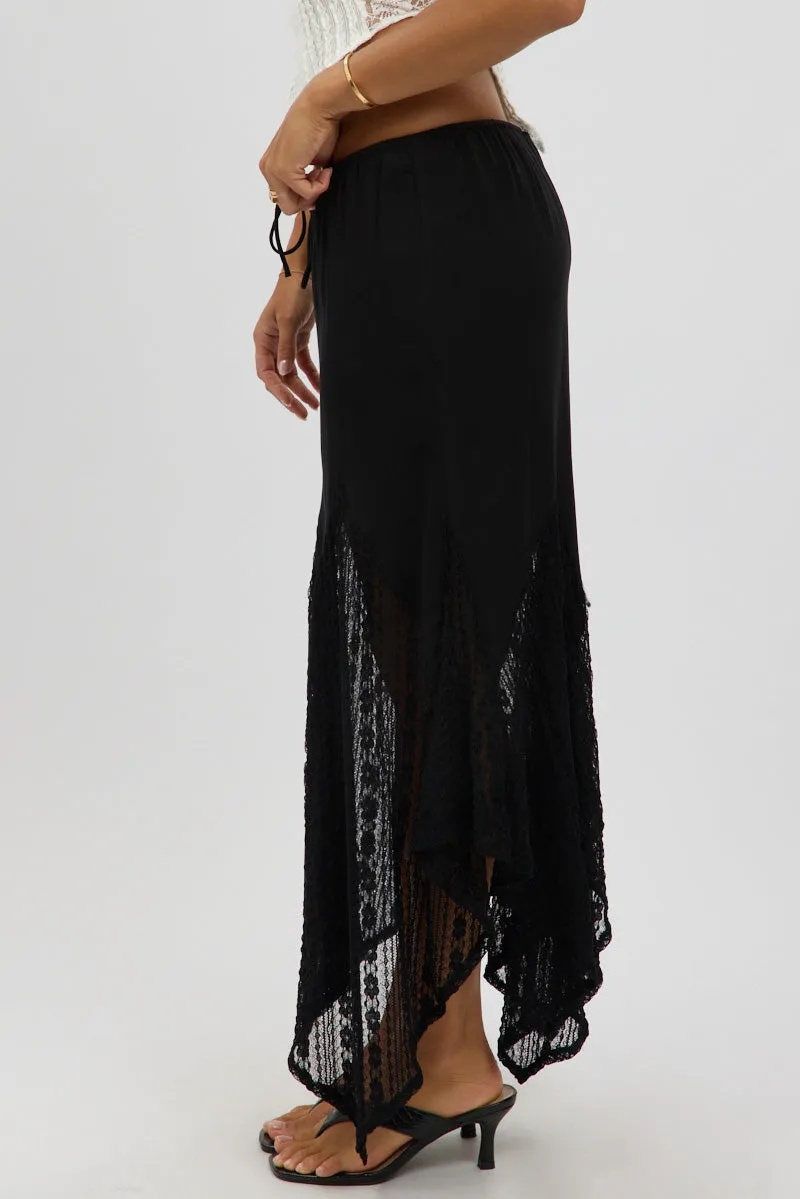 Black Lace Elastic Waist Scarf Hem Maxi Skirt sold by Ally Fashion product image thumbnail 4