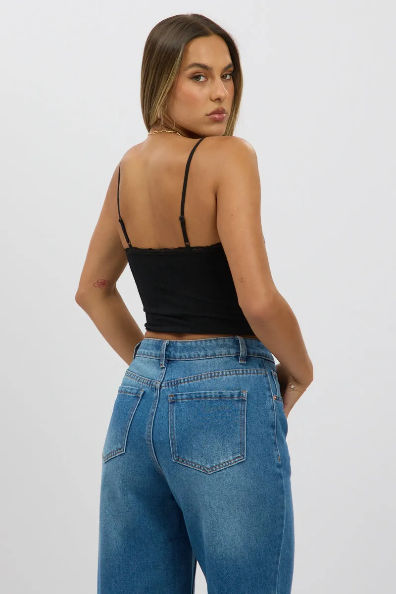 Black Cami Top Ribbon Lace Neck sold by Ally Fashion product image thumbnail 5