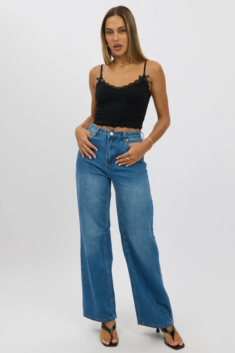 Black Cami Top Ribbon Lace Neck sold by Ally Fashion product image thumbnail 2