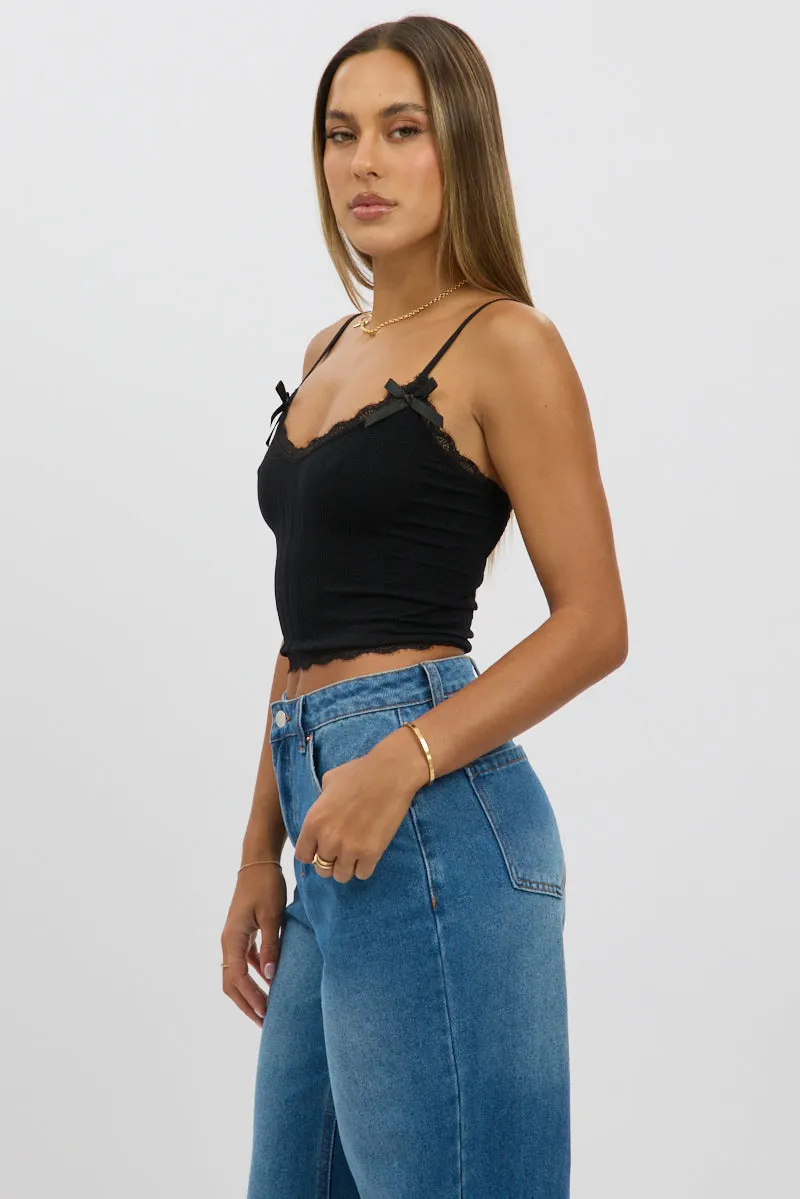 Black Cami Top Ribbon Lace Neck sold by Ally Fashion product image thumbnail 4