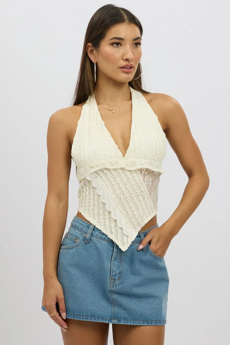 Beige Halter Neck Top Lace sold by Ally Fashion product image thumbnail 3