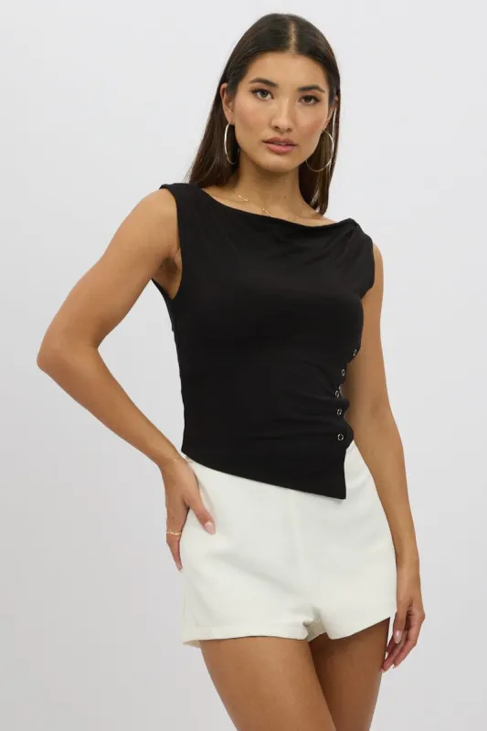 Black Asymmetrical Top Sleeveless sold by Ally Fashion