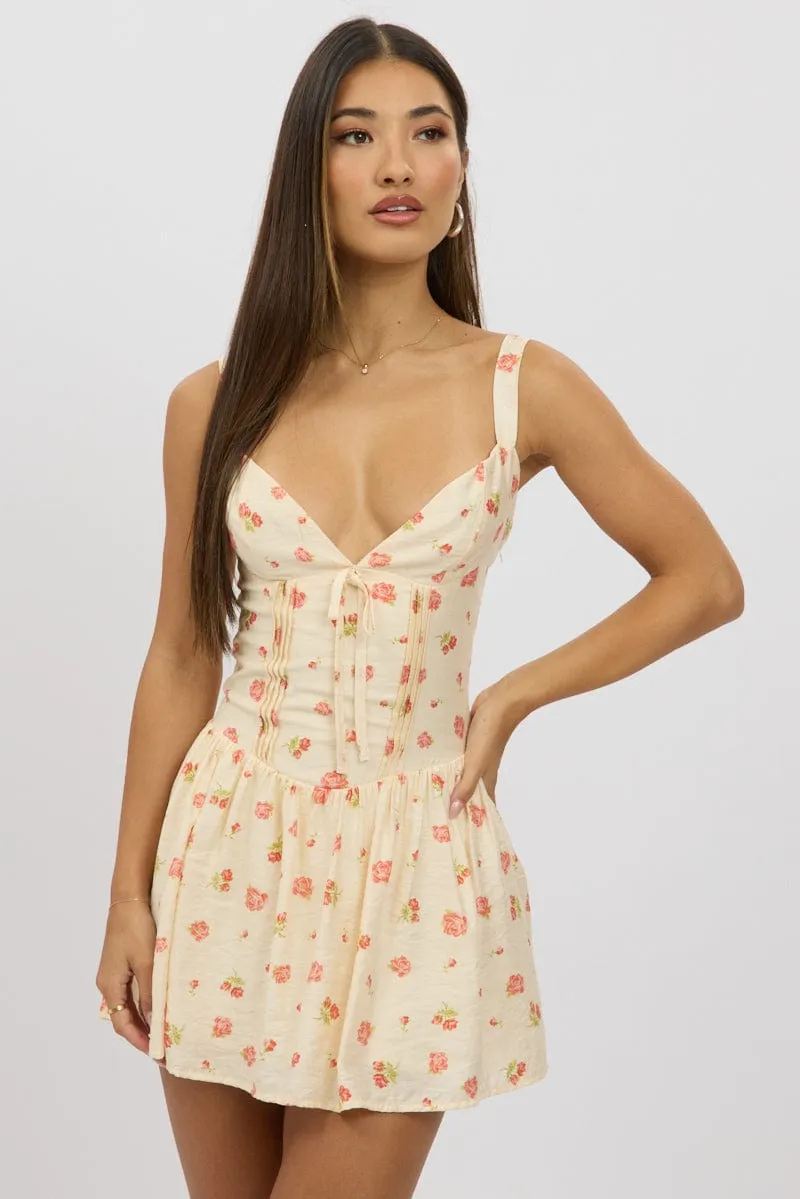 Pink Floral Fit And Flare Dress Mini sold by Ally Fashion