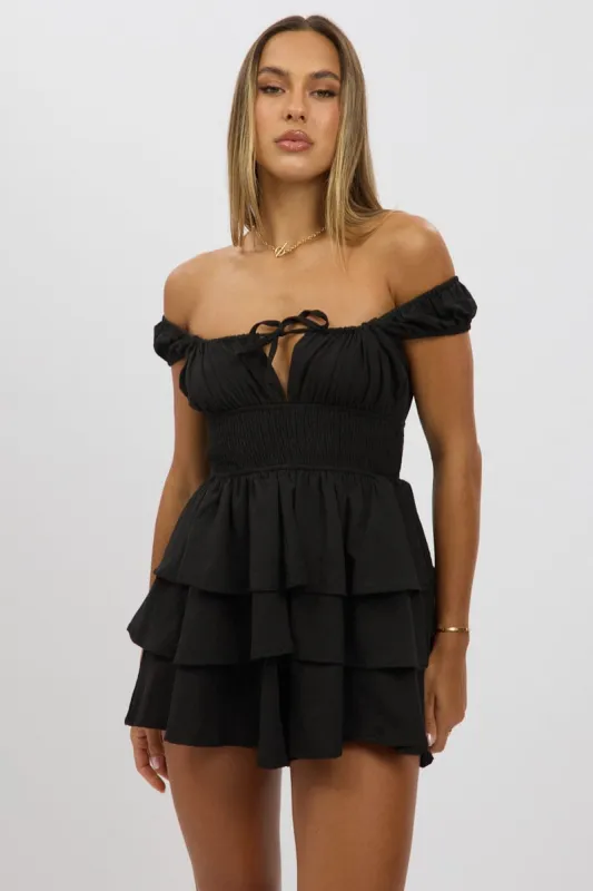 Black Playsuit Layered Shorts sold by Ally Fashion