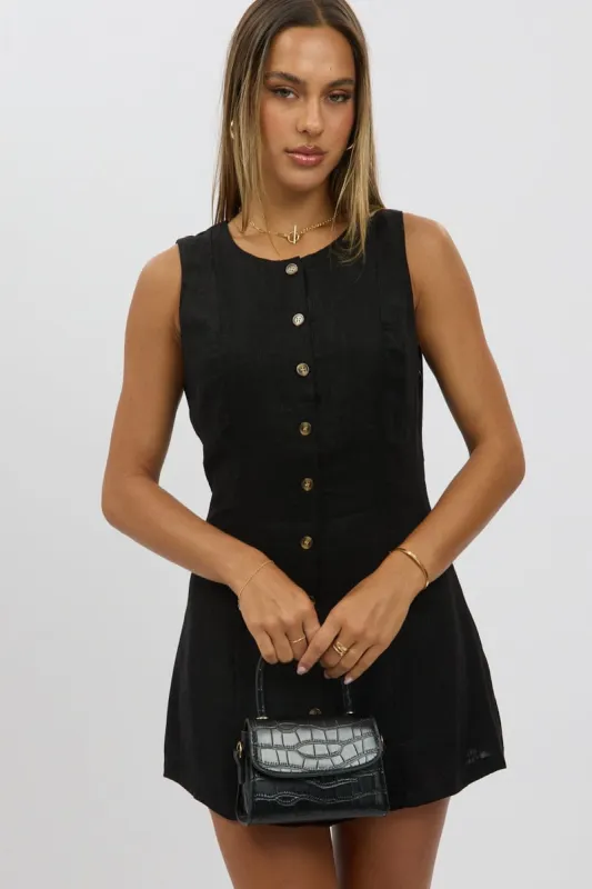 Black Button Through Mini Dress sold by Ally Fashion