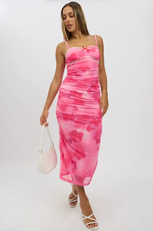 Pink Floral Bodycon Dress Singlet Mesh Midi sold by Ally Fashion