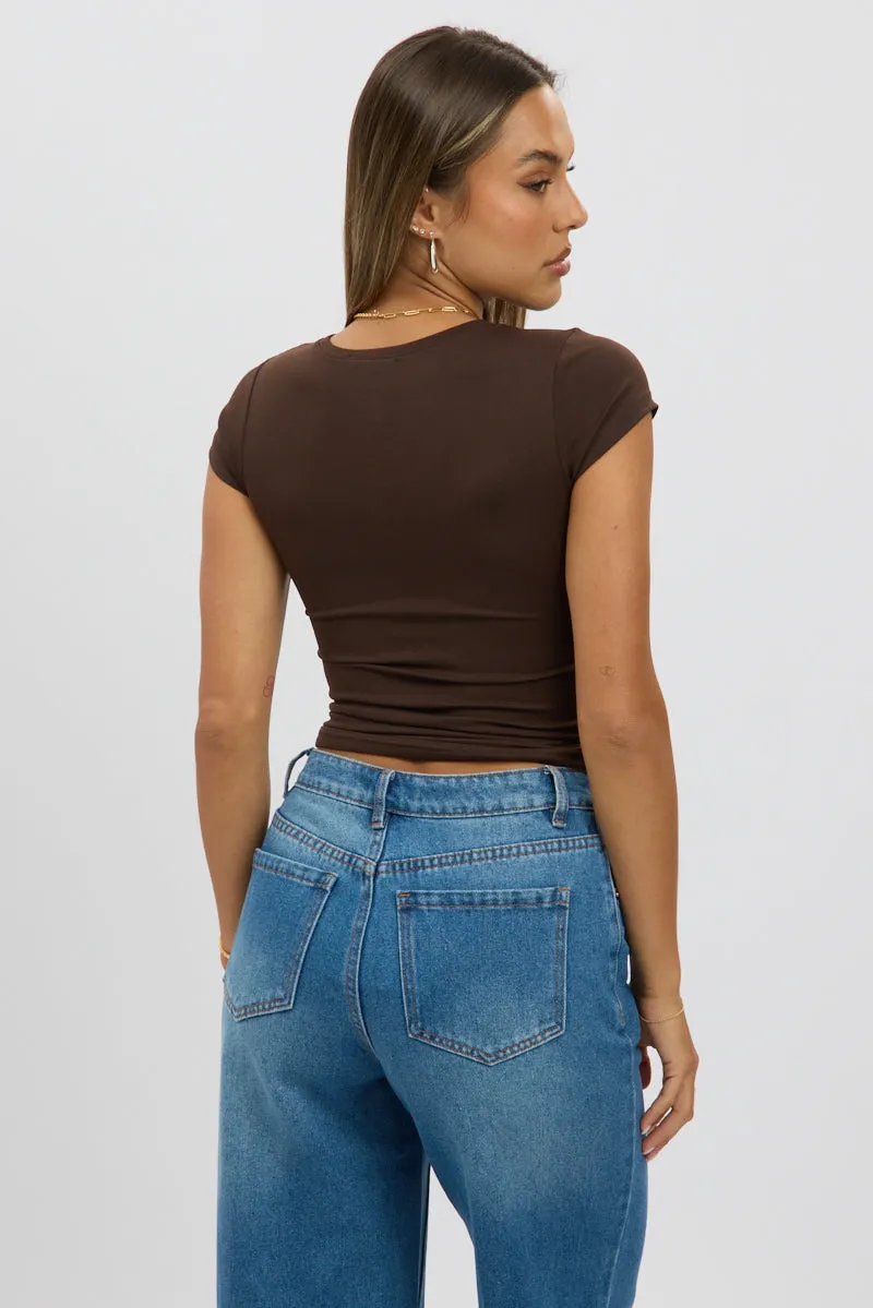 Brown T-Shirt Cap Sleeve Supersoft sold by Ally Fashion product image thumbnail 5