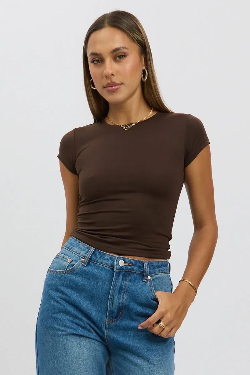 Brown T-Shirt Cap Sleeve Supersoft sold by Ally Fashion product image thumbnail 3