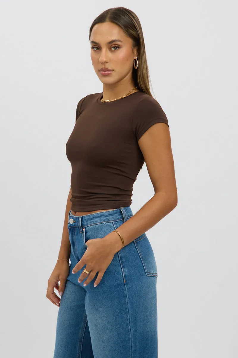 Brown T-Shirt Cap Sleeve Supersoft sold by Ally Fashion product image thumbnail 4