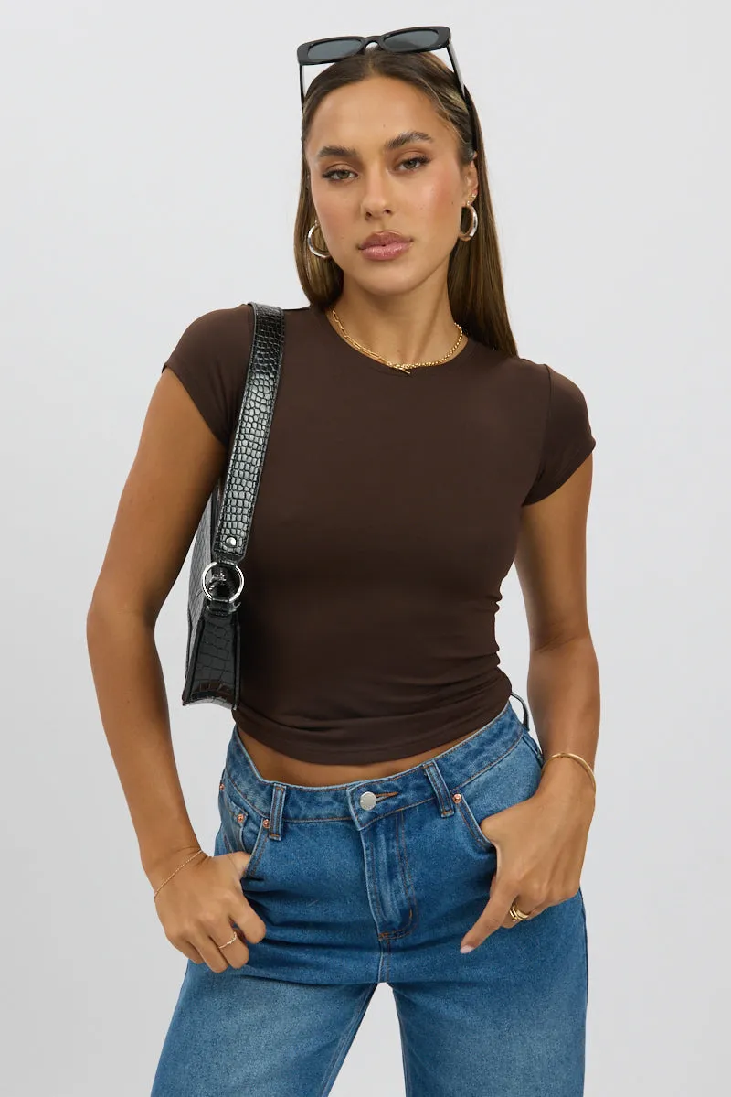 Brown T-Shirt Cap Sleeve Supersoft sold by Ally Fashion